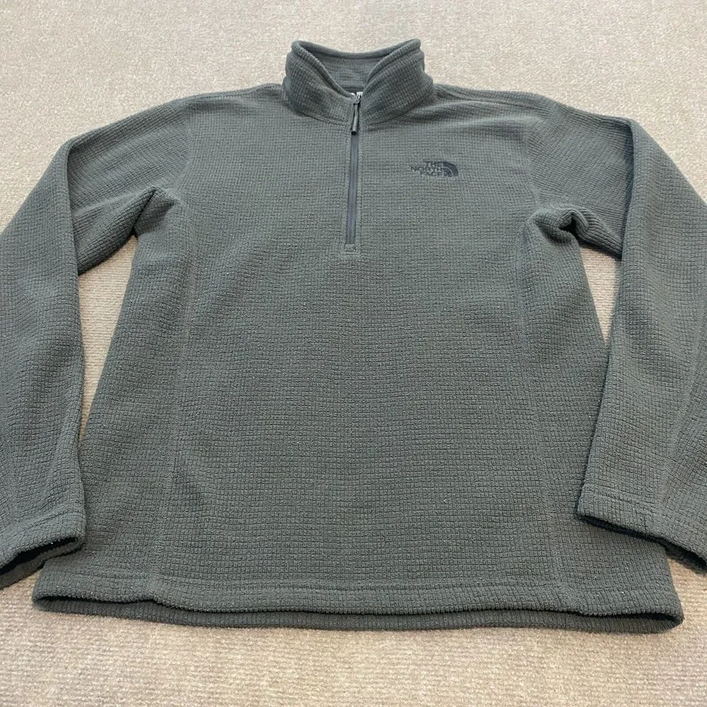 North Face Sweater Mens Small Waffle‎ Top Gray Pullover Outdoor Logo Hiking Hunt